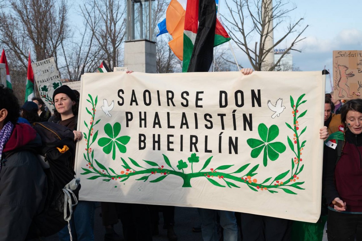 Pancarta en favor de la llibertat de Palestina en una manifestació de Berlin-Mitte el 2 de març 